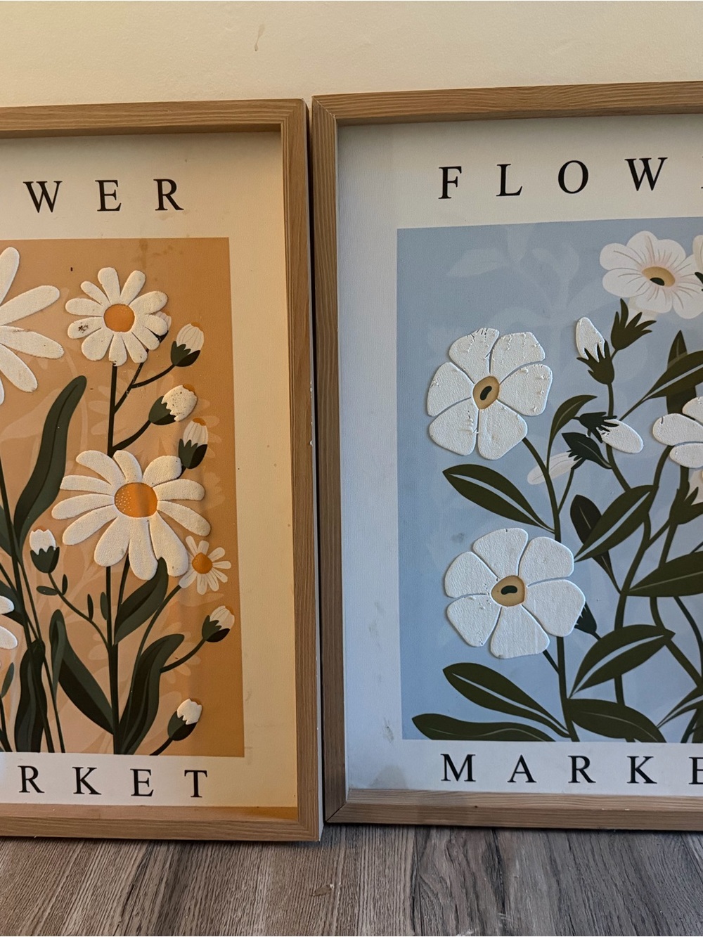 Floral Market Wall Art Prints - Beige & Light Blue Set